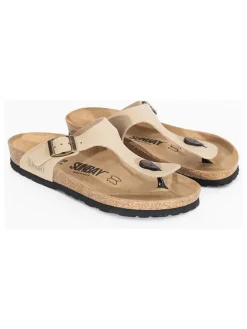 Leren teenslippers "Camelia" beige
