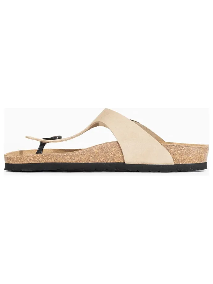 Leren teenslippers "Camelia" beige