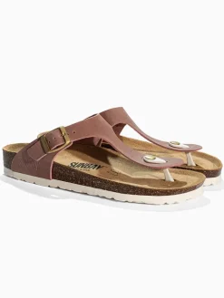 Leren teenslippers "Camelia" lichtbruin