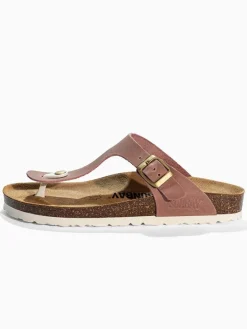 Leren teenslippers "Camelia" lichtbruin
