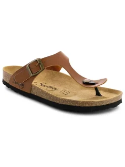Leren teenslippers "Camelia" lichtbruin