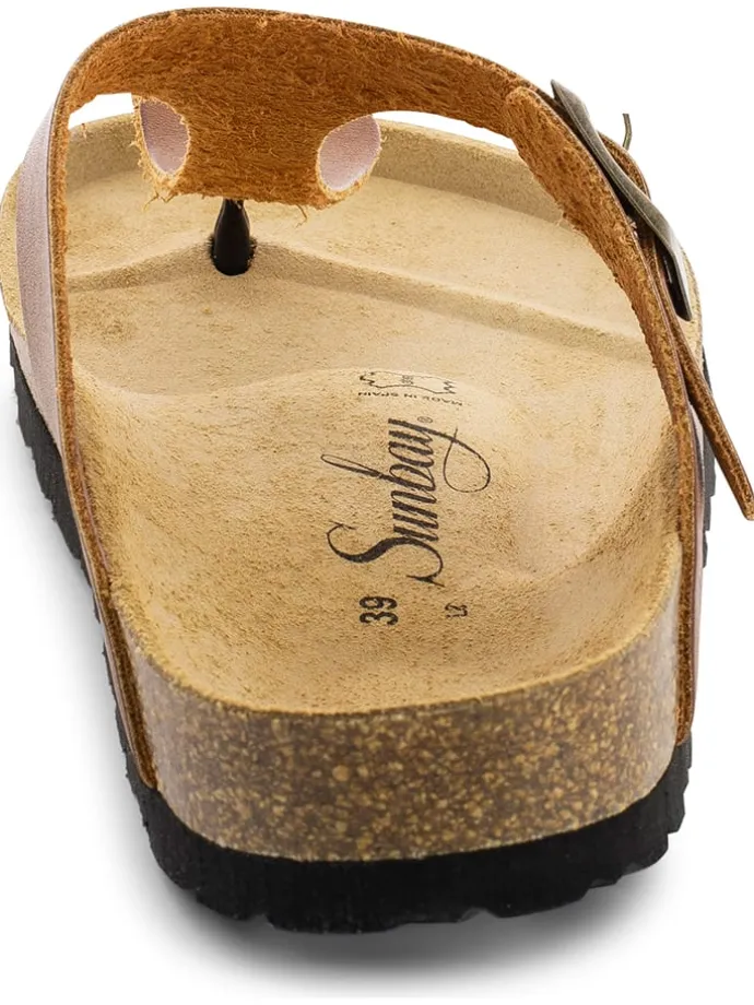 Leren teenslippers "Camelia" lichtbruin