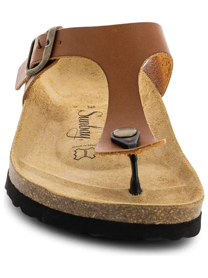 Leren teenslippers "Camelia" lichtbruin