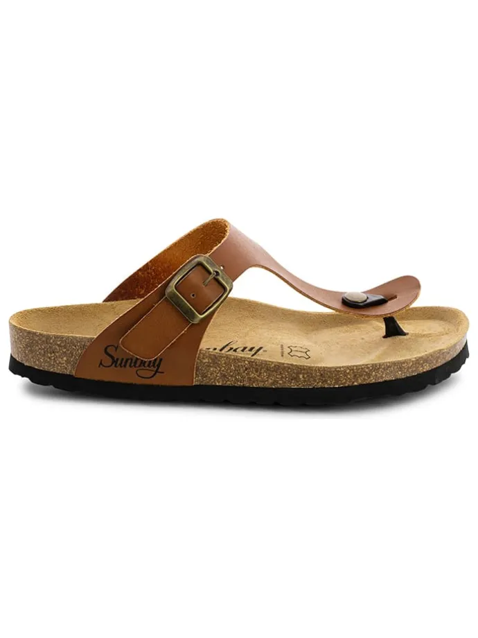Leren teenslippers "Camelia" lichtbruin
