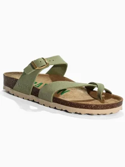 Leren teenslippers "Diane" lichtgroen