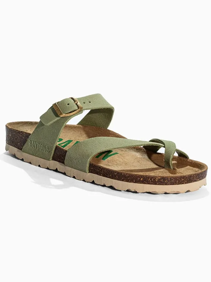 Leren teenslippers "Diane" lichtgroen