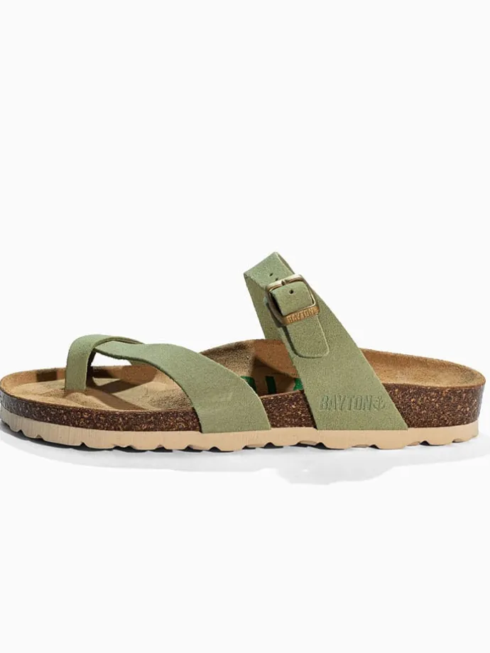 Leren teenslippers "Diane" lichtgroen