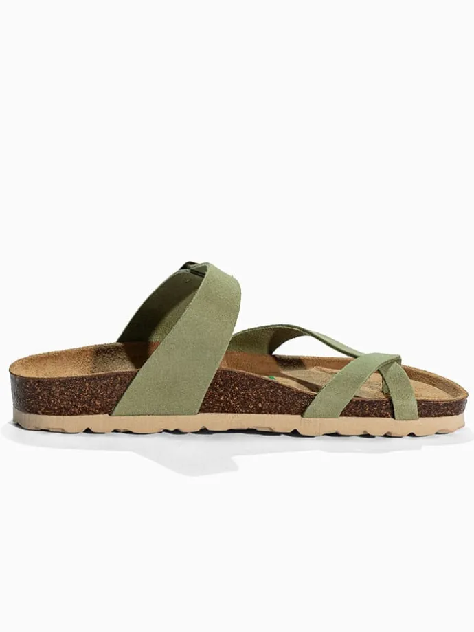 Leren teenslippers "Diane" lichtgroen