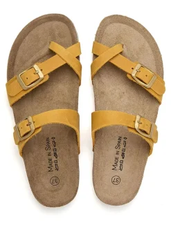 Leren teenslippers geel