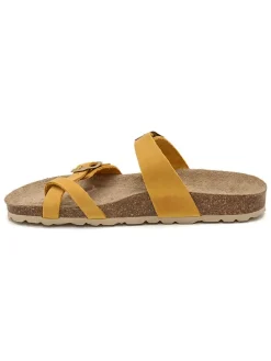 Leren teenslippers geel