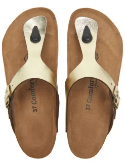 Leren teenslippers goudkleurig