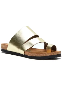 Leren teenslippers goudkleurig