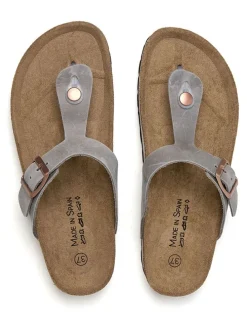 Leren teenslippers grijs