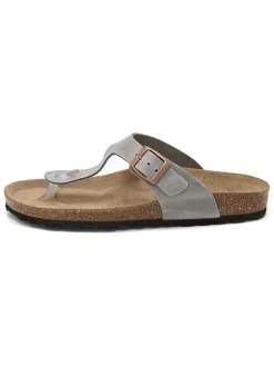 Leren teenslippers grijs