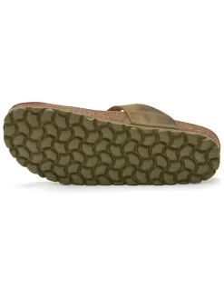 Leren teenslippers kaki