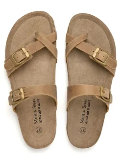 Leren teenslippers lichtbruin