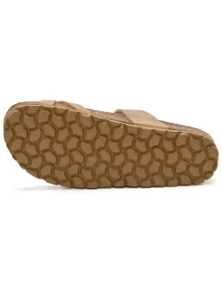 Leren teenslippers lichtbruin
