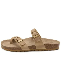 Leren teenslippers lichtbruin