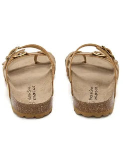 Leren teenslippers lichtbruin