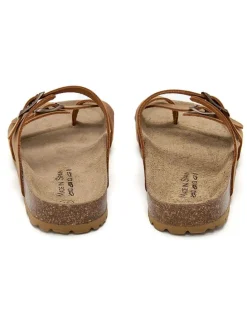 Leren teenslippers lichtbruin