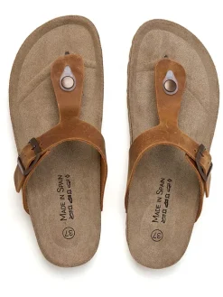 Leren teenslippers lichtbruin