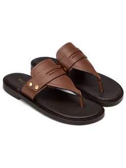 Leren teenslippers lichtbruin