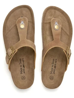 Leren teenslippers lichtbruin