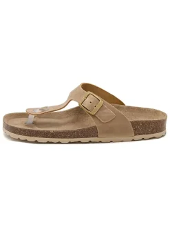 Leren teenslippers lichtbruin