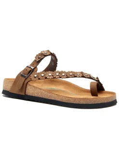 Leren teenslippers lichtbruin