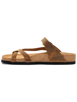 Leren teenslippers lichtbruin
