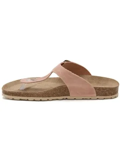 Leren teenslippers lichtroze