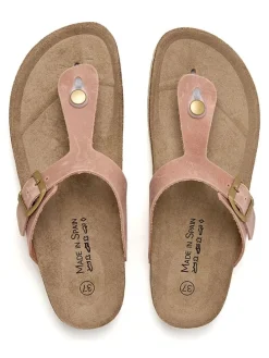 Leren teenslippers lichtroze