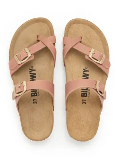 Leren teenslippers lichtroze