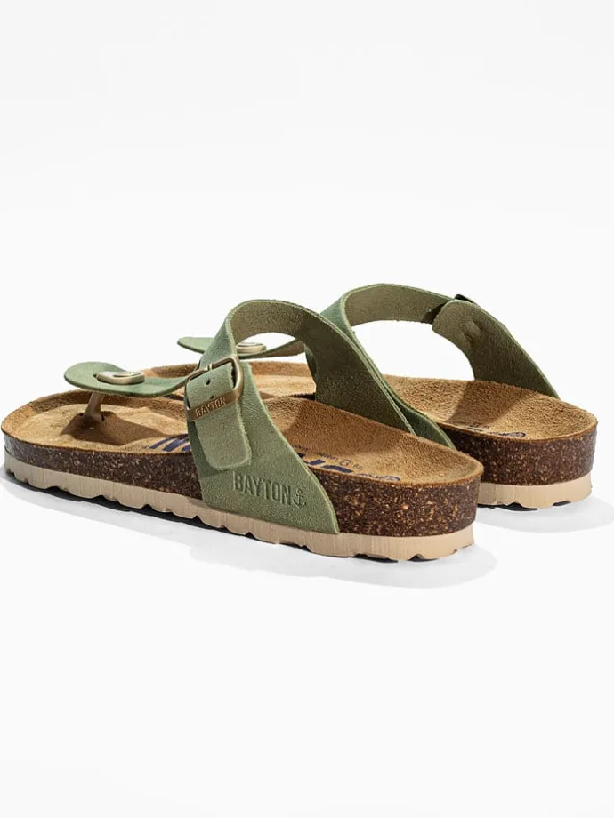 Leren teenslippers "Mercure" lichtgroen