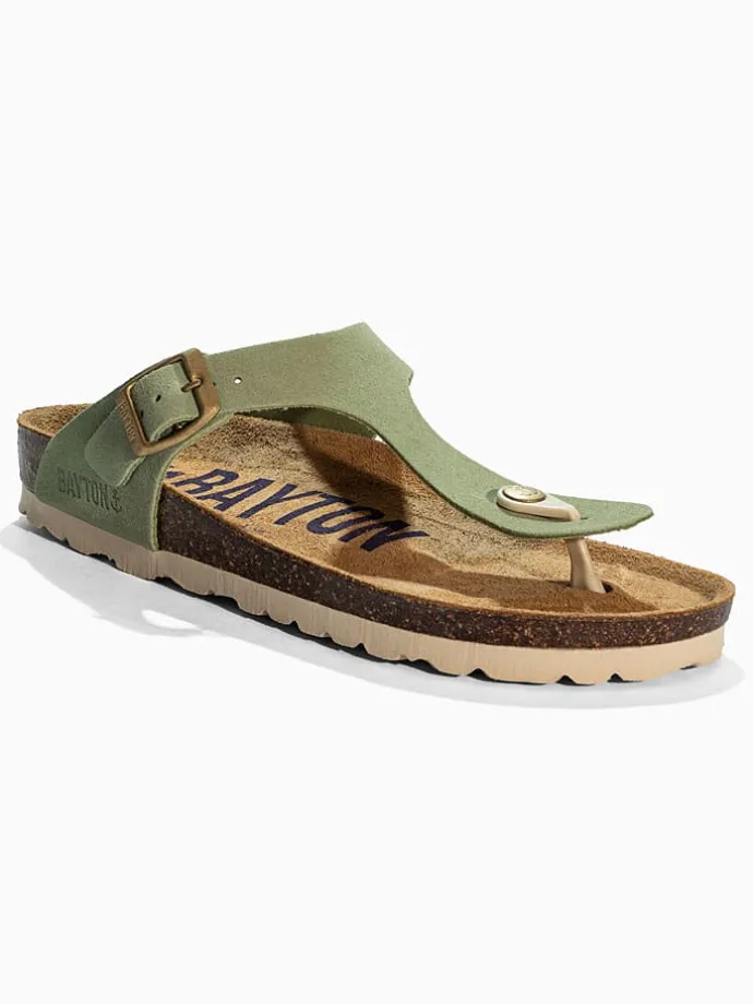 Leren teenslippers "Mercure" lichtgroen