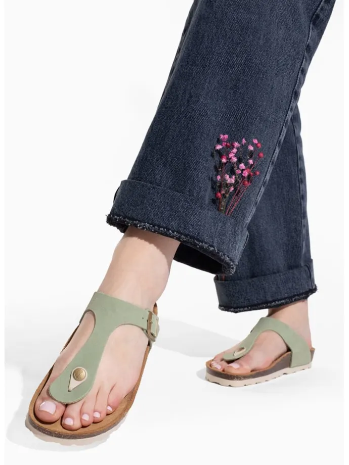 Leren teenslippers "Mercure" lichtgroen