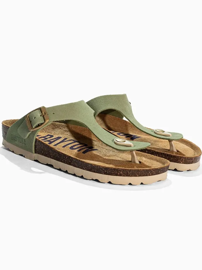 Leren teenslippers "Mercure" lichtgroen