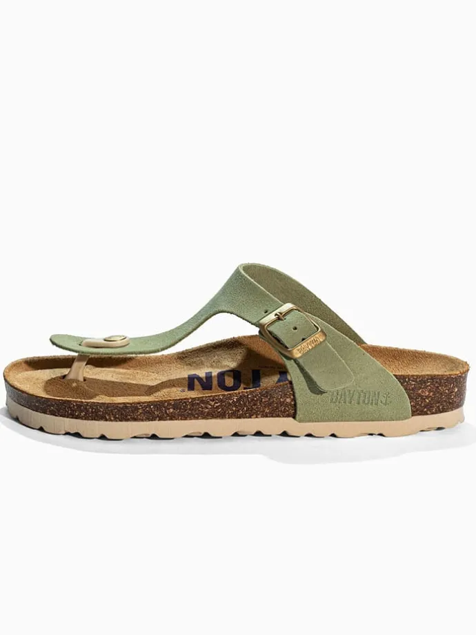 Leren teenslippers "Mercure" lichtgroen