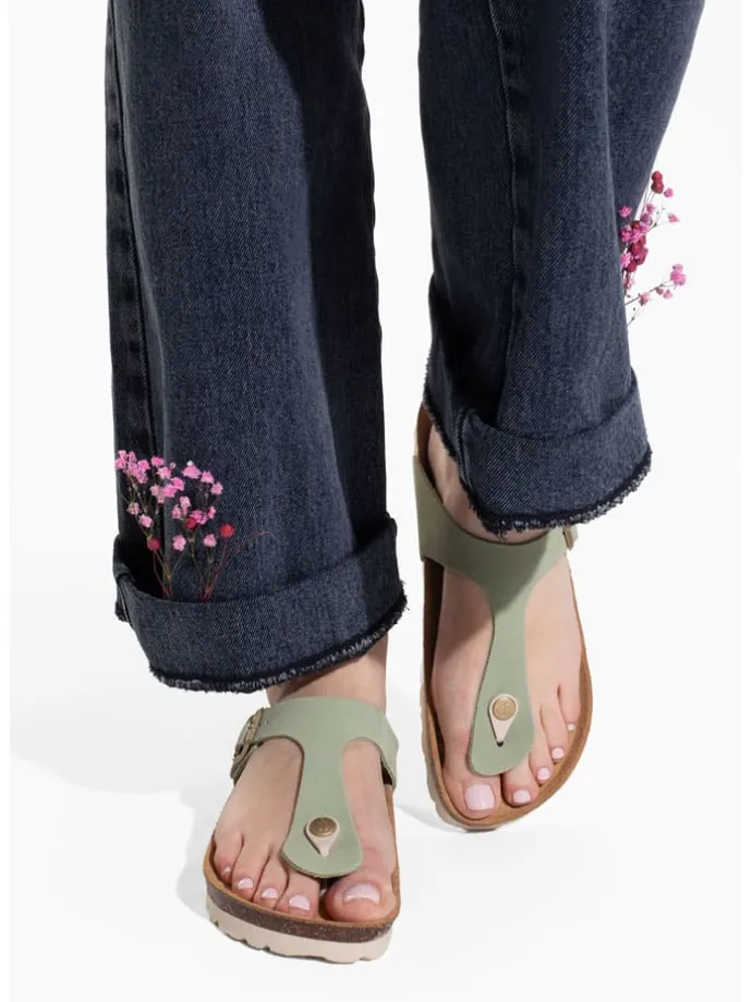 Leren teenslippers "Mercure" lichtgroen