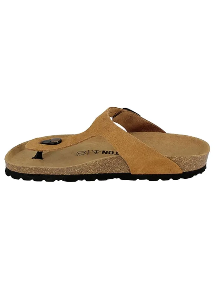 Leren teenslippers "Mercure" lichtbruin