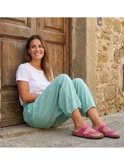 Leren teenslippers roze