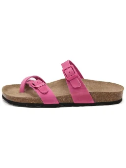 Leren teenslippers roze