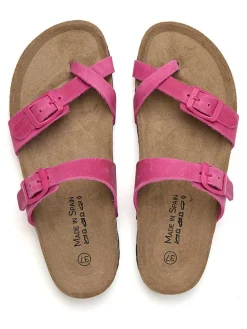 Leren teenslippers roze