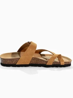 Leren teenslippers "Tulipe" lichtbruin