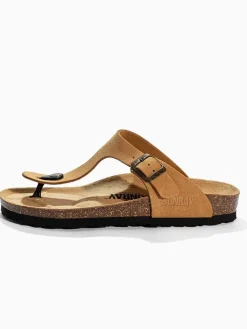 Leren teenslippers "Tulipe" lichtbruin