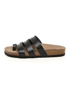 Leren teenslippers zwart