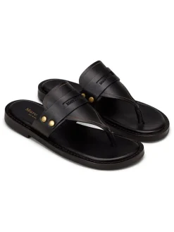 Leren teenslippers zwart