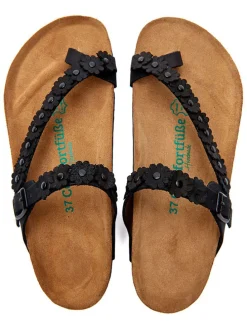 Leren teenslippers zwart