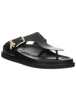 Leren teenslippers zwart