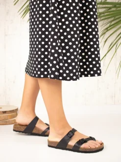 Leren teenslippers zwart